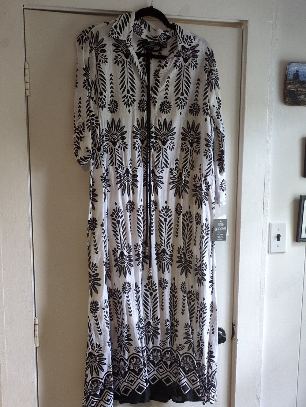 Black and White Floral Maxi Shirt Dress